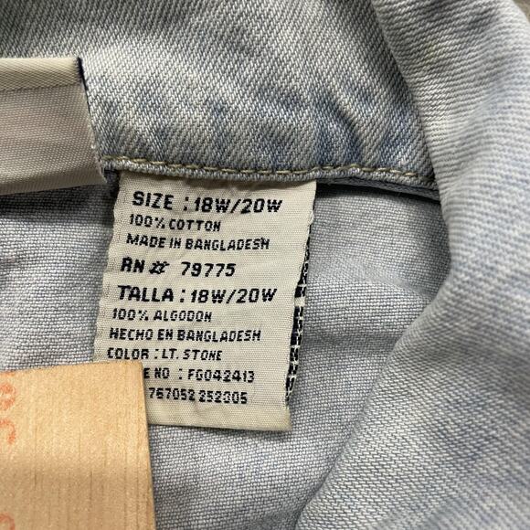 Faded Glory Denim Jacket Womens 18W/20W Light Stone Wash Trucker Jean Coat Plus - Picture 7 of 8